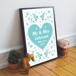 Personalised Wedding Gift Mr And Mrs Gift Print Valentines Day