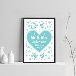 Personalised Wedding Gift Mr And Mrs Gift Print Valentines Day