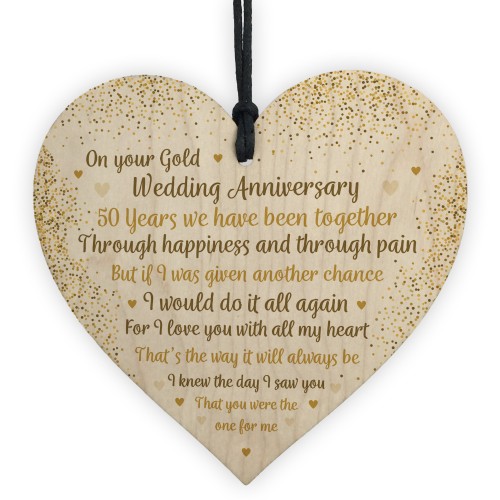 50th Gold Wedding Anniversary Gift For Husband Wife Wooden Heart