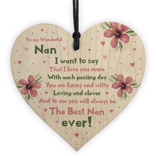 Special Gift For Nan Wooden Heart Nan Birthday Gift Grandparent 