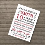 Couple 10th Wedding Anniversary Gift Personalised Print