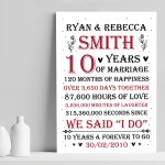 Couple 10th Wedding Anniversary Gift Personalised Print