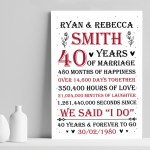 Couple 40th Wedding Anniversary Gift Personalised Print