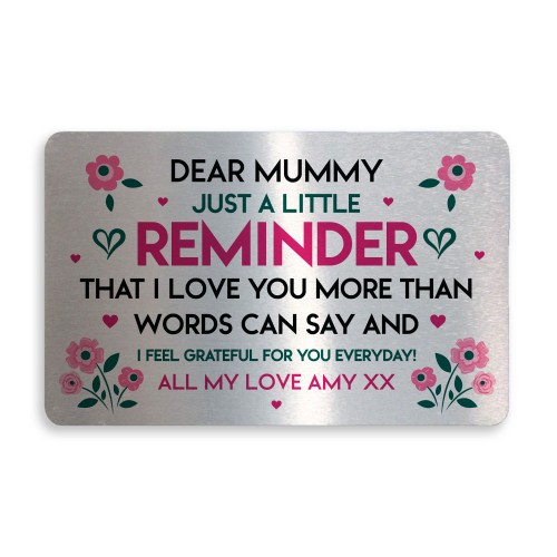 Personalised Mothers Day Gift For Mummy Mum Gift Metal Card