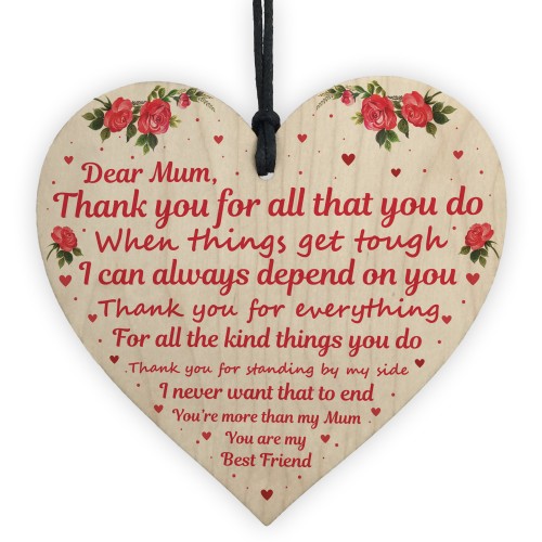 Thankyou Gift For Mum Wood Heart Mothers Day Birthday Gift