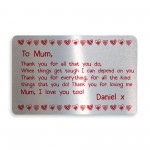 Mothers Day Card Metal Wallet Insert Gift For Mothers Day Mum