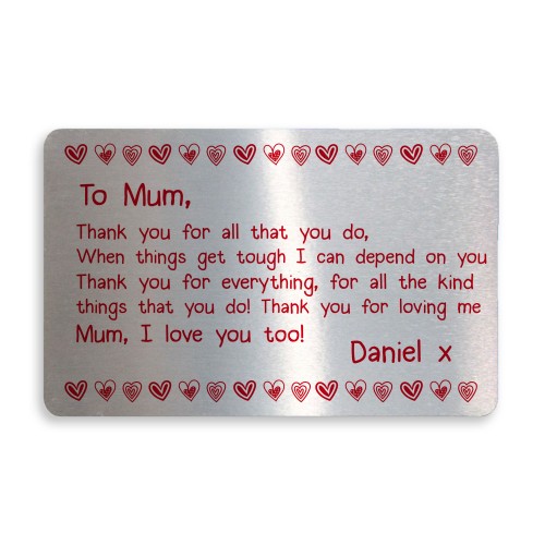 Mothers Day Card Metal Wallet Insert Gift For Mothers Day Mum