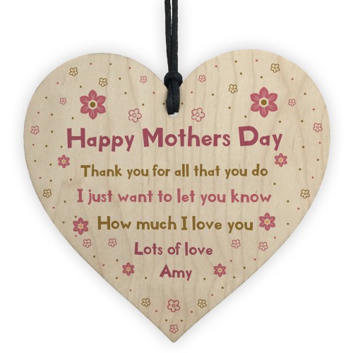 Personalised Mothers Day Gift Wood Heart Bespoke Gift For Mum