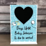 New Baby Countdown Plaque Chalkboard Sign Pregnancy Baby Blue