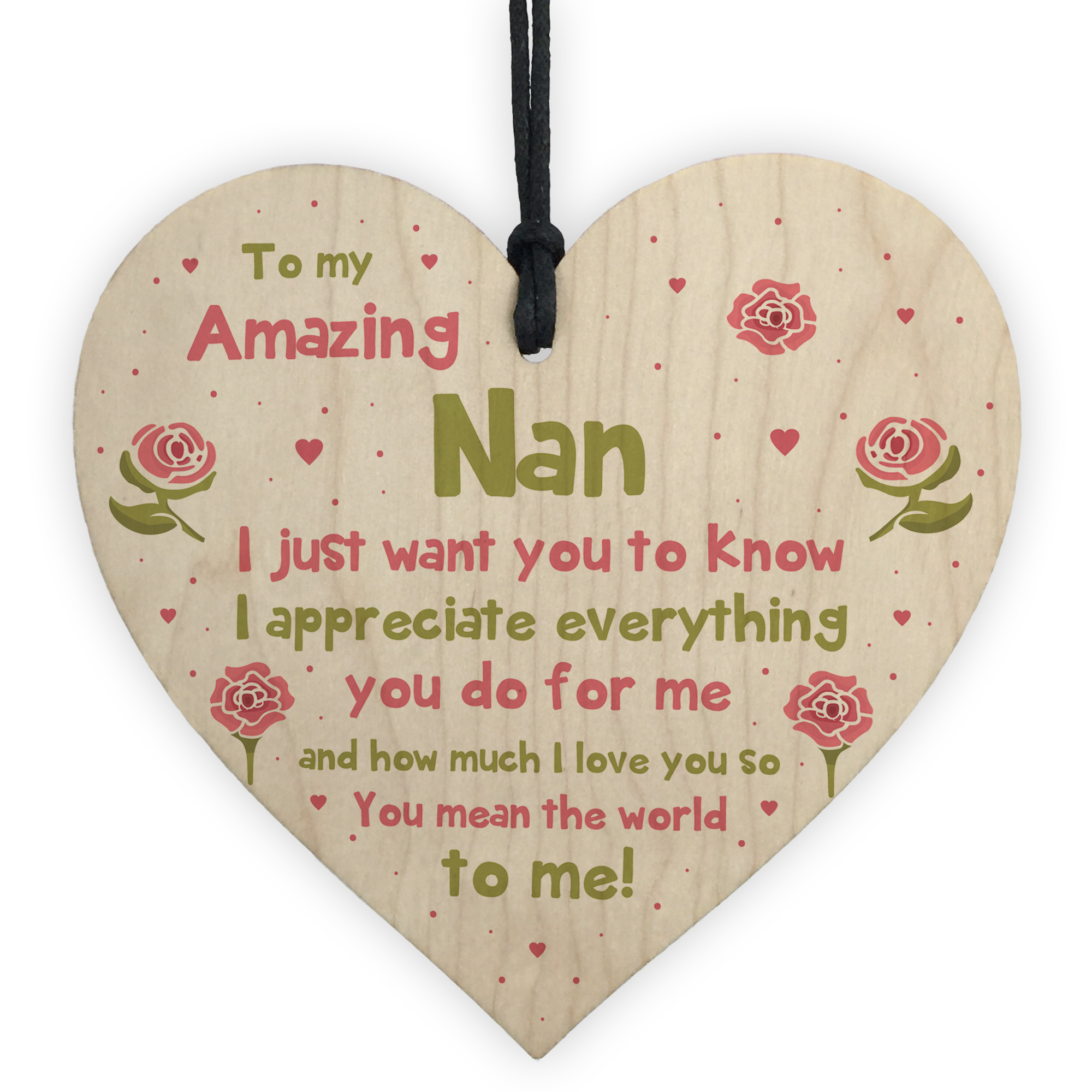 Thank You Gift For Your Nan Wood Heart Nan Birthday Mothers Day