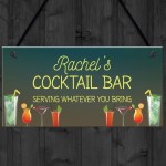 Personalised Cocktail Bar Sign For Home Novelty Alcohol Gifts