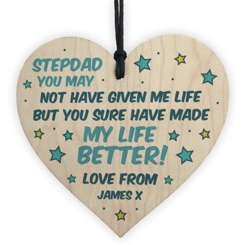 PERSONALISED Step Dad Gifts For Fathers Day Novelty Wood Heart