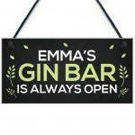 Personalised Gin Bar Sign Open Hanging Plaque Home Bar Pub Sign