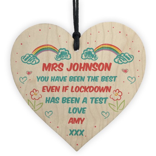 Thank You Lockdown Gift For Teacher Personalised Wooden Heart