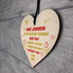 Teacher Gift Thank You Nursery Preschool Wood Heart Personalised