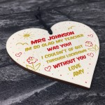 Teacher Gift Thank You Nursery Preschool Wood Heart Personalised