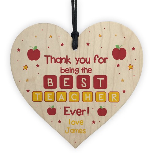 Thank You Gift For BEST TEACHER Wooden Heart School Nursery