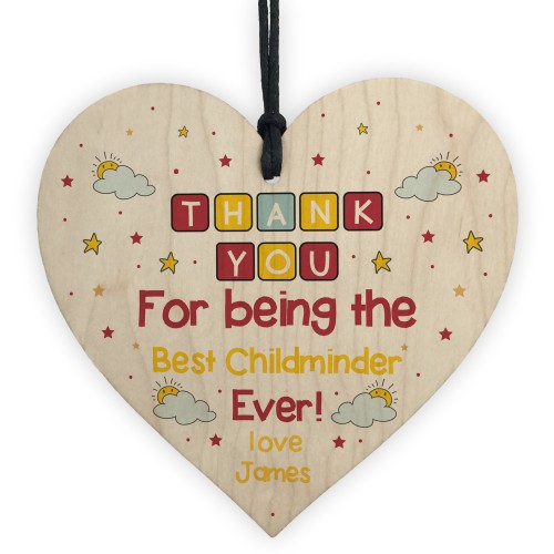 Personalised Thank You Childminder Gifts Wood Heart Sign Gift