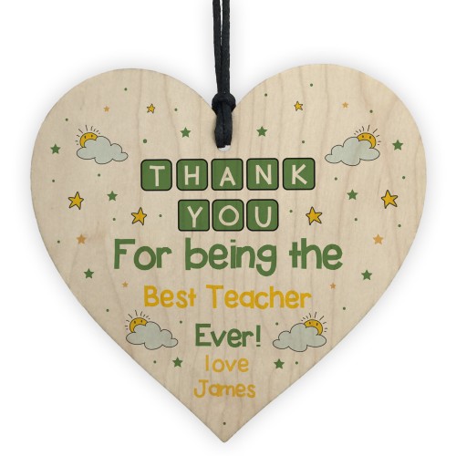 Personalised Thank You Teacher Gift Wooden Heart Nursery Gifts