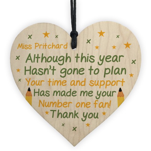 Personalised Wooden Heart Sign Thank You Gift For Teacher