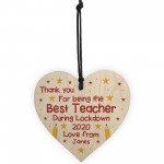 Personalised Teacher Thank You Lockdown Gifts Wood Heart Sign