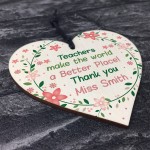 Personalised Gift For Teacher Assistant Childminder Wood Heart