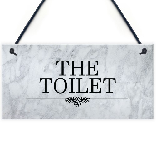 The Toilet Sign Marble Theme Hanging Bathroom Toilet Loo Sign