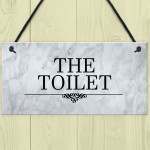 The Toilet Sign Marble Theme Hanging Bathroom Toilet Loo Sign