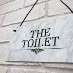 The Toilet Sign Marble Theme Hanging Bathroom Toilet Loo Sign