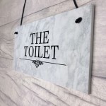 The Toilet Sign Marble Theme Hanging Bathroom Toilet Loo Sign