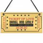 Personalised Anniversary Cineam Ticket Gift Novelty Plaque Gifts