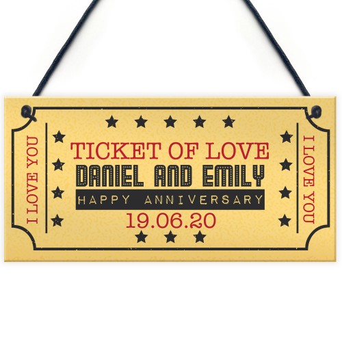 Personalised Anniversary Cineam Ticket Gift Novelty Plaque Gifts