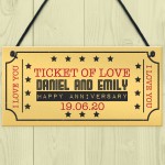 Personalised Anniversary Cineam Ticket Gift Novelty Plaque Gifts