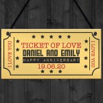 Personalised Anniversary Cineam Ticket Gift Novelty Plaque Gifts