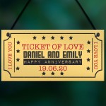 Personalised Anniversary Cineam Ticket Gift Novelty Plaque Gifts