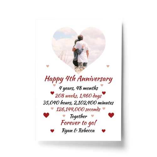 PERSONALISED 4th Anniversary Gift For Husband Wife A4 Print