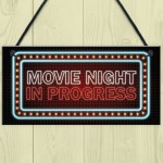 Novelty Cinema Room Sign NEON EFFECT Movie Night Plaque