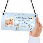 PERSONALISED Newborn Baby Boy Gift Hanging Nursery Sign