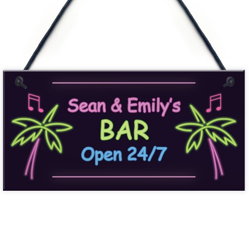 Novelty Neon Effect Bar Sign Open 24/7 PERSONALISED Sign