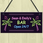 Novelty Neon Effect Bar Sign Open 24/7 PERSONALISED Sign