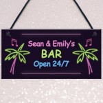 Novelty Neon Effect Bar Sign Open 24/7 PERSONALISED Sign