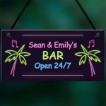 Novelty Neon Effect Bar Sign Open 24/7 PERSONALISED Sign