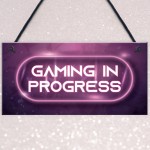 GAMING IN PROGRESS Pink Gaming Sign Neon Girls Bedroom Sign