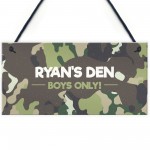 PERSONALISED Den Sign For Boys Bedroom Nursery Camoflage