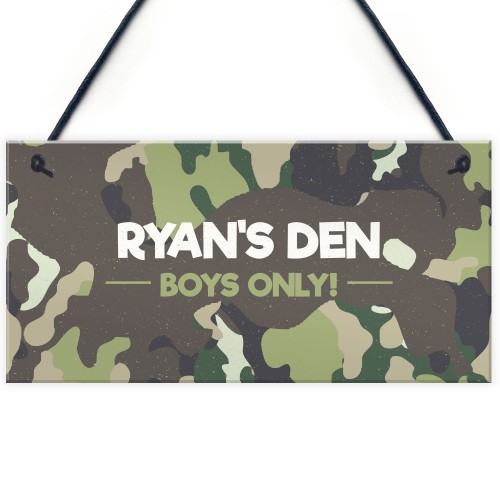 PERSONALISED Den Sign For Boys Bedroom Nursery Camoflage