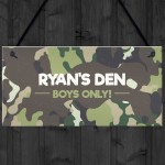 PERSONALISED Den Sign For Boys Bedroom Nursery Camoflage