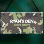 PERSONALISED Den Sign For Boys Bedroom Nursery Camoflage