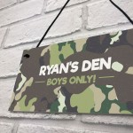 PERSONALISED Den Sign For Boys Bedroom Nursery Camoflage