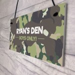 PERSONALISED Den Sign For Boys Bedroom Nursery Camoflage