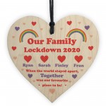 PERSONALISED Lockdown Wooden Heart Rainbow Family Plaque